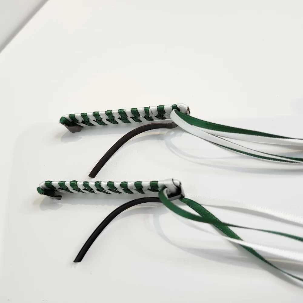 Green White Ribbon Barrette Set of 2 Retro 80s Vintage St. Patrick's Day‎ Irish